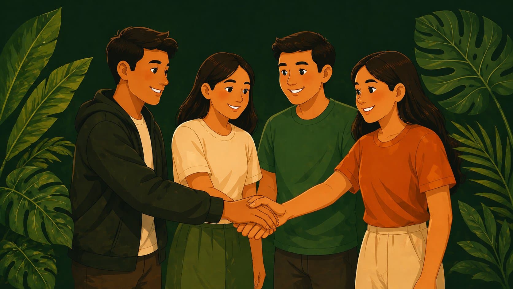 Group of young people connecting together