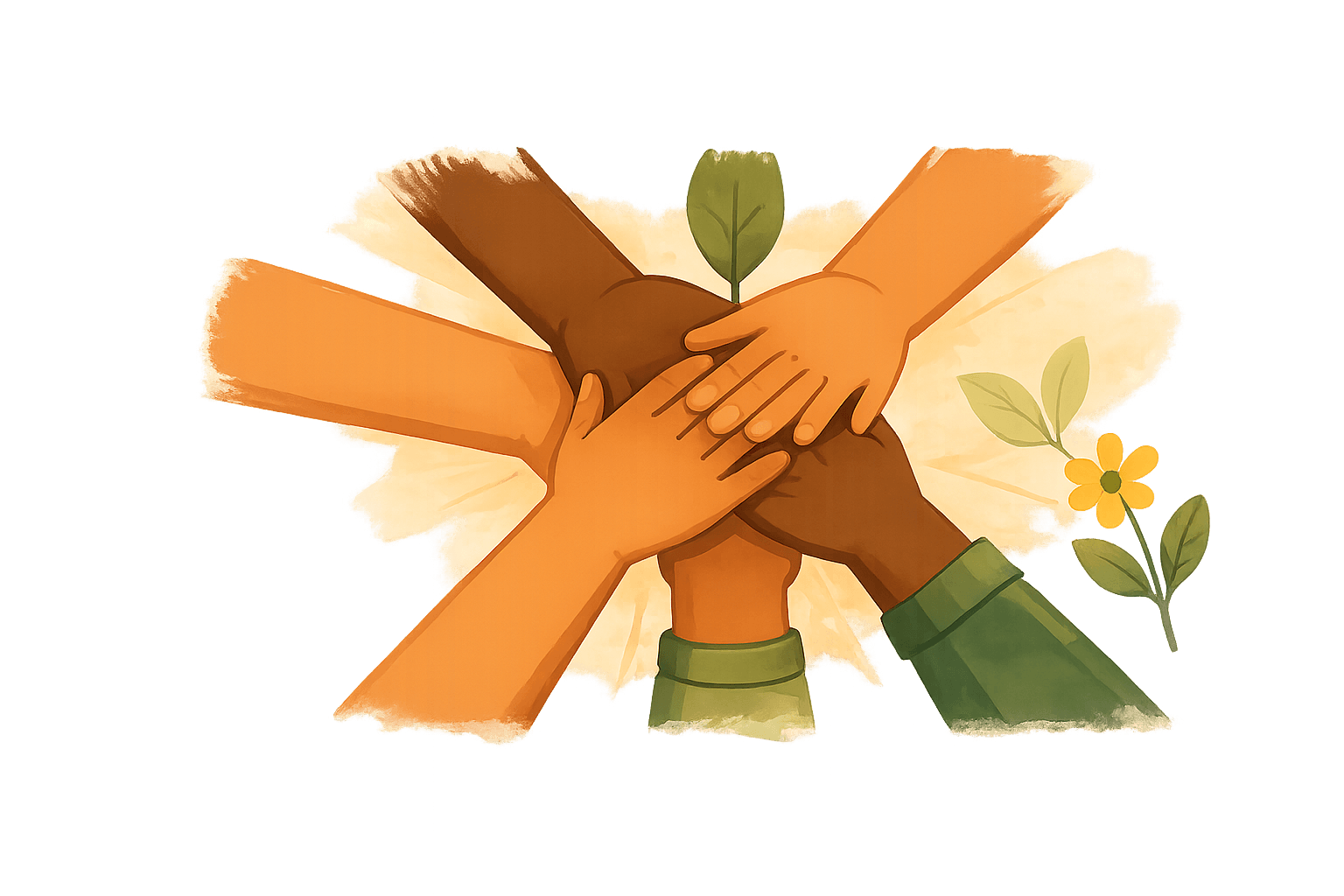 Diverse hands stacked in community